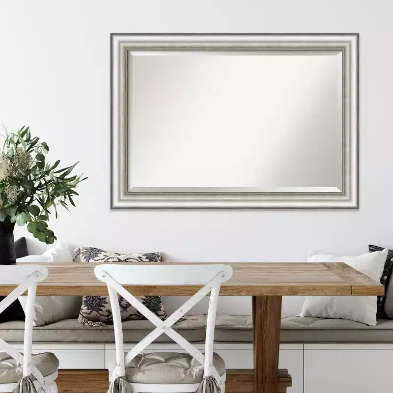 41" x 29" Salon Framed Wall Mirror Silver, Modern Beveled, No Assembly Required