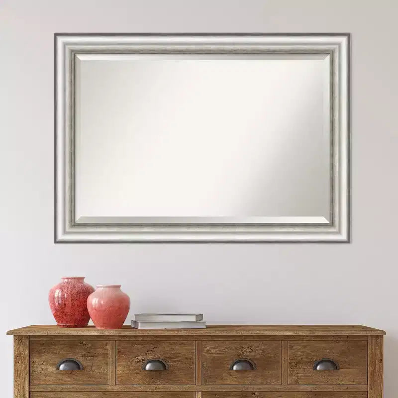 41" x 29" Salon Framed Wall Mirror Silver, Modern Beveled, No Assembly Required