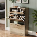 Karl Home Hidden Shoe Cabinet With 3 Flip Drop-Down Door White & Oak