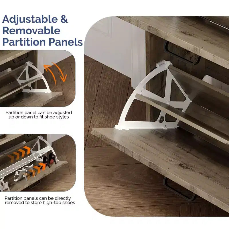 Meuble à chaussures dissimulé avec 3 portes battantes basculantes blanc et chêne
