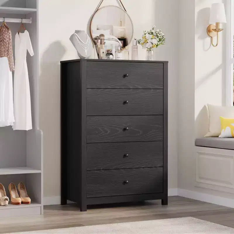 5 Drawer Dresser for Bedroom, Wood Storage Chest with Deep Drawers, Modern Simple Dresser for Living Room Hallway
