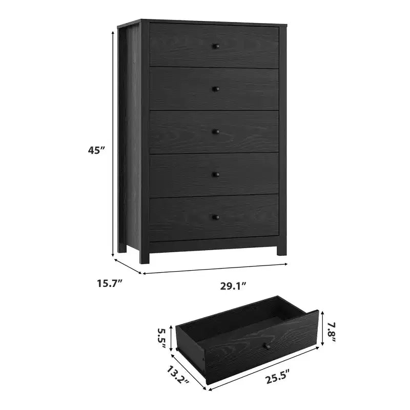 5 Drawer Dresser for Bedroom, Wood Storage Chest with Deep Drawers, Modern Simple Dresser for Living Room Hallway
