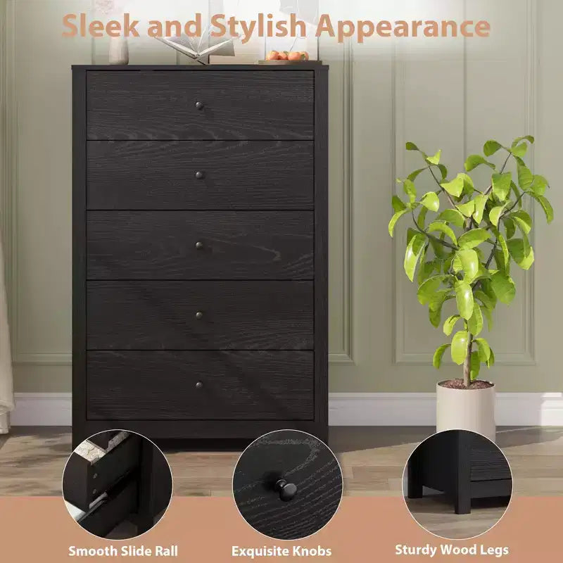 5 Drawer Dresser for Bedroom, Wood Storage Chest with Deep Drawers, Modern Simple Dresser for Living Room Hallway