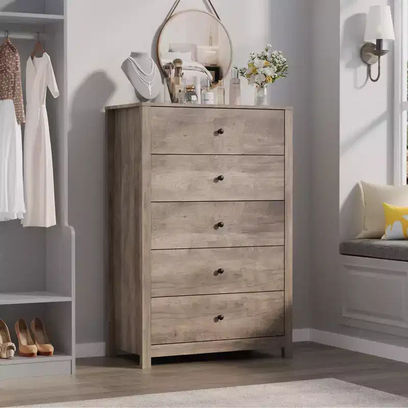 5 Drawer Dresser for Bedroom, Wood Storage Chest with Deep Drawers, Modern Simple Dresser for Living Room Hallway