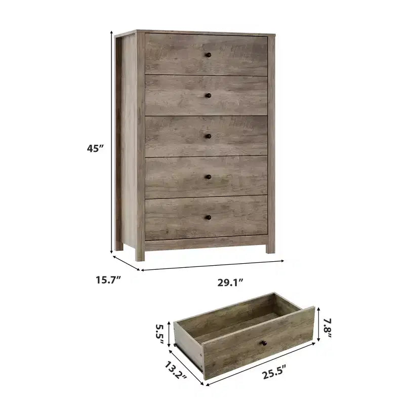 5 Drawer Dresser for Bedroom, Wood Storage Chest with Deep Drawers, Modern Simple Dresser for Living Room Hallway