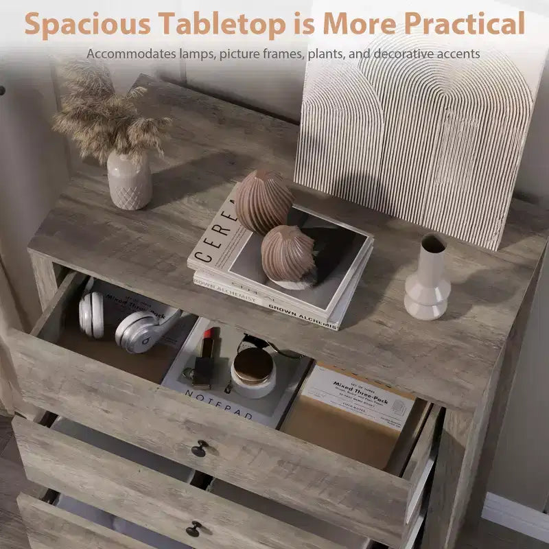 5 Drawer Dresser for Bedroom, Wood Storage Chest with Deep Drawers, Modern Simple Dresser for Living Room Hallway