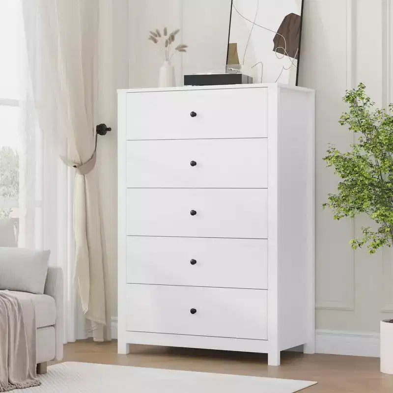 5 Drawer Dresser for Bedroom, Wood Storage Chest with Deep Drawers, Modern Simple Dresser for Living Room Hallway