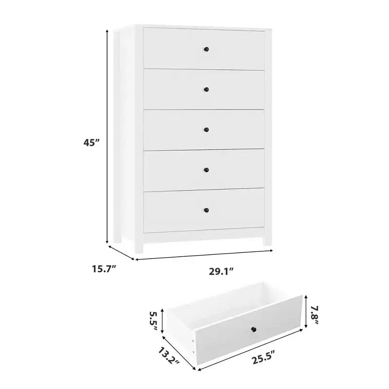5 Drawer Dresser for Bedroom, Wood Storage Chest with Deep Drawers, Modern Simple Dresser for Living Room Hallway