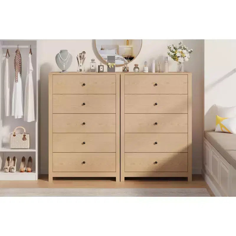 5 Drawer Dresser for Bedroom, Wood Storage Chest with Deep Drawers, Modern Simple Dresser for Living Room Hallway