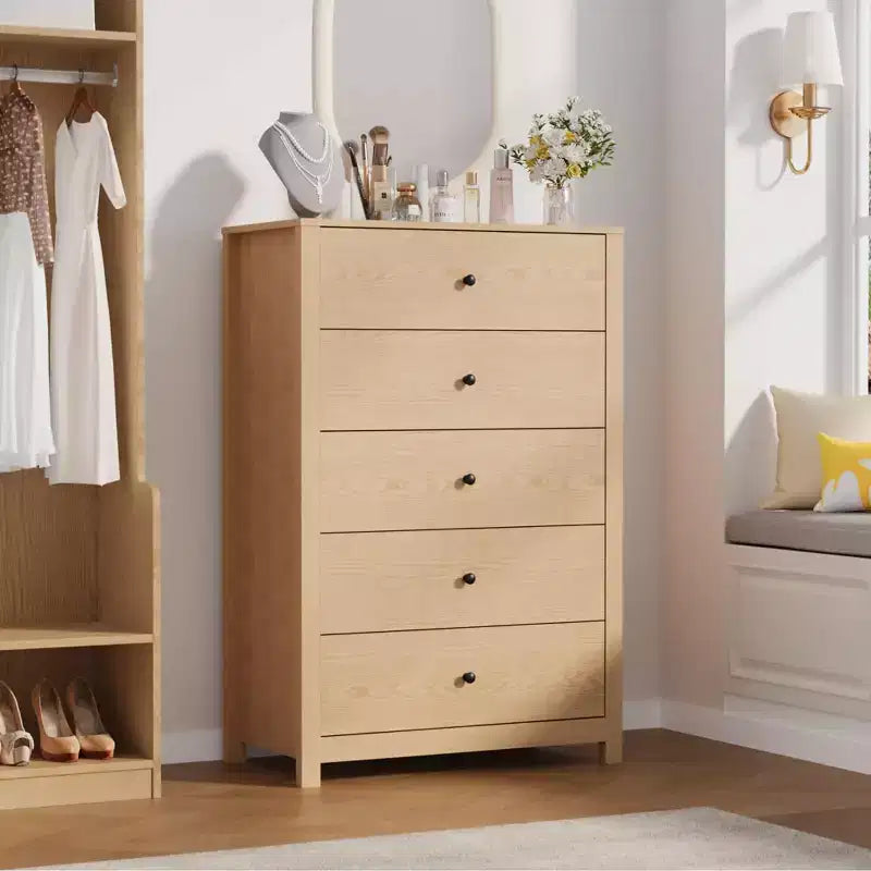 5 Drawer Dresser for Bedroom, Wood Storage Chest with Deep Drawers, Modern Simple Dresser for Living Room Hallway