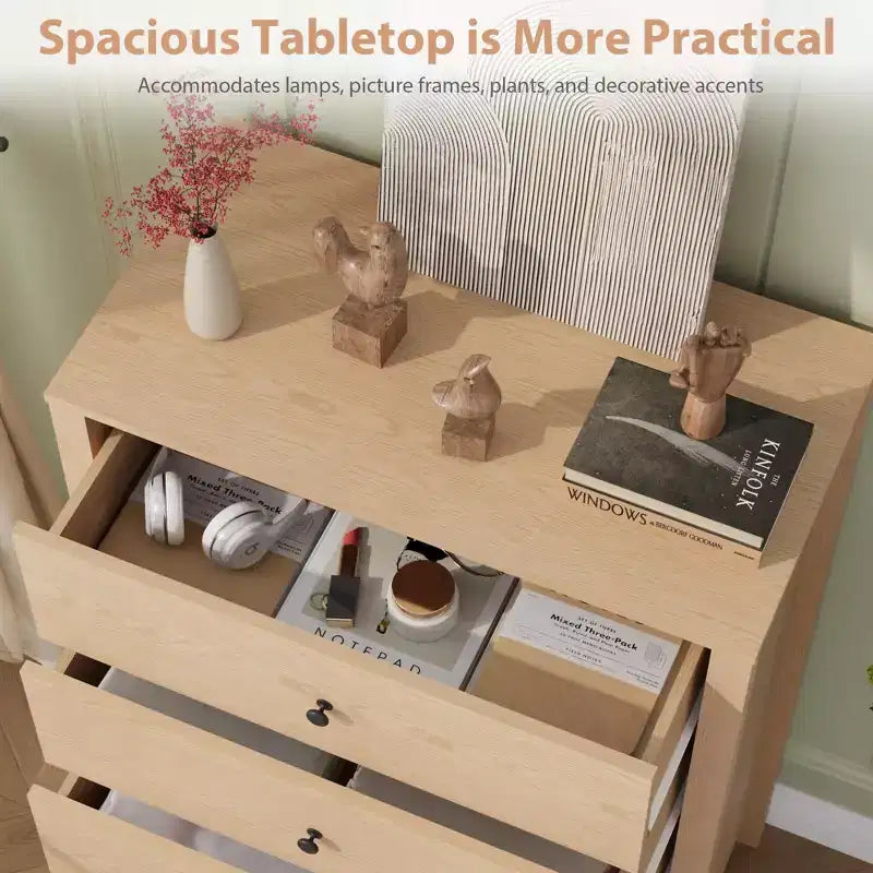 5 Drawer Dresser for Bedroom, Wood Storage Chest with Deep Drawers, Modern Simple Dresser for Living Room Hallway