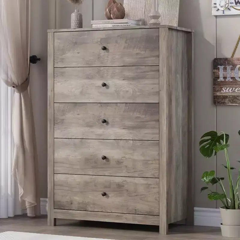 5 Drawer Dresser for Bedroom, Wood Storage Chest with Deep Drawers, Modern Simple Dresser for Living Room Hallway