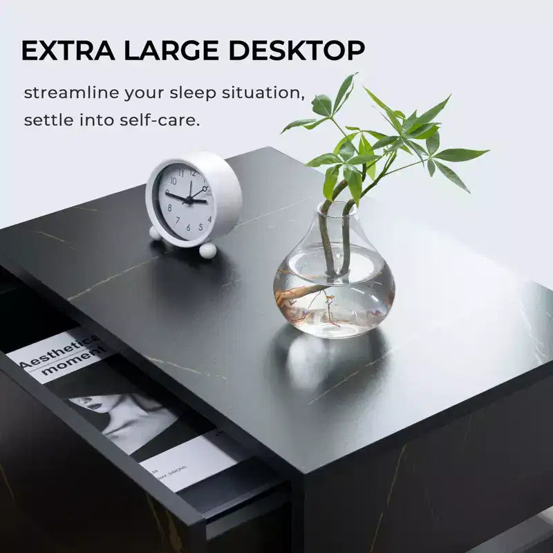 Table de Chevet à 3 Tiroirs avec Lumière LED pour Chambre à Coucher ou Salon