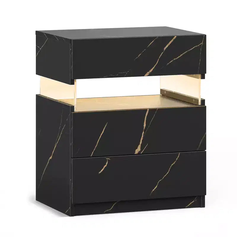 Table de Chevet à 3 Tiroirs avec Lumière LED pour Chambre à Coucher ou Salon