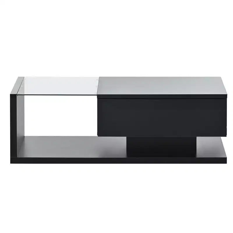Modern Glass Coffee Table with Tempered Glass Top for Living Room, Black