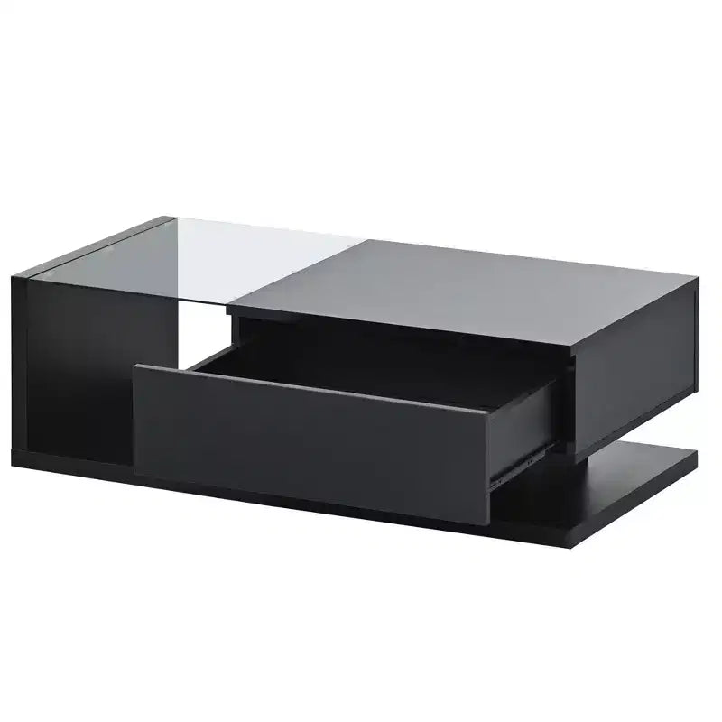 Modern Glass Coffee Table with Tempered Glass Top for Living Room, Black