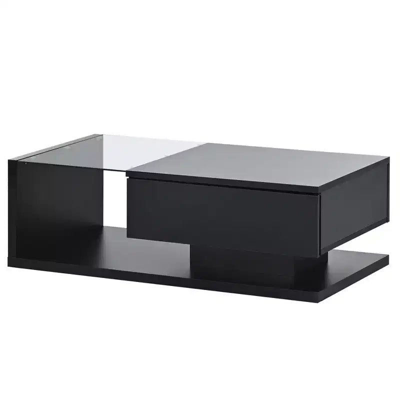 Modern Glass Coffee Table with Tempered Glass Top for Living Room, Black