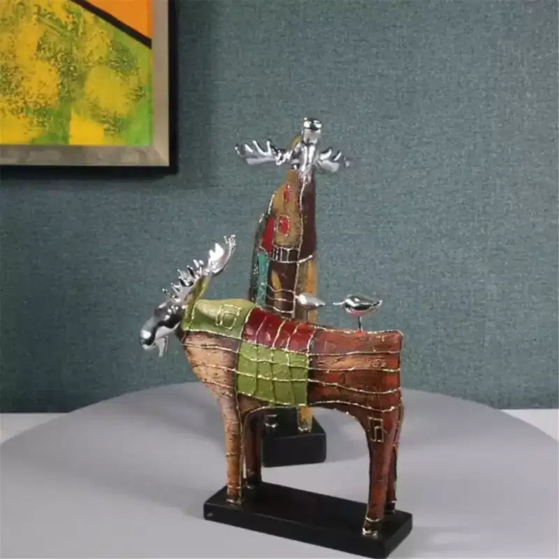 Elk & Two Birds Resin Sculpture - European Style Decor, Eco-Friendly Crafted Artwork