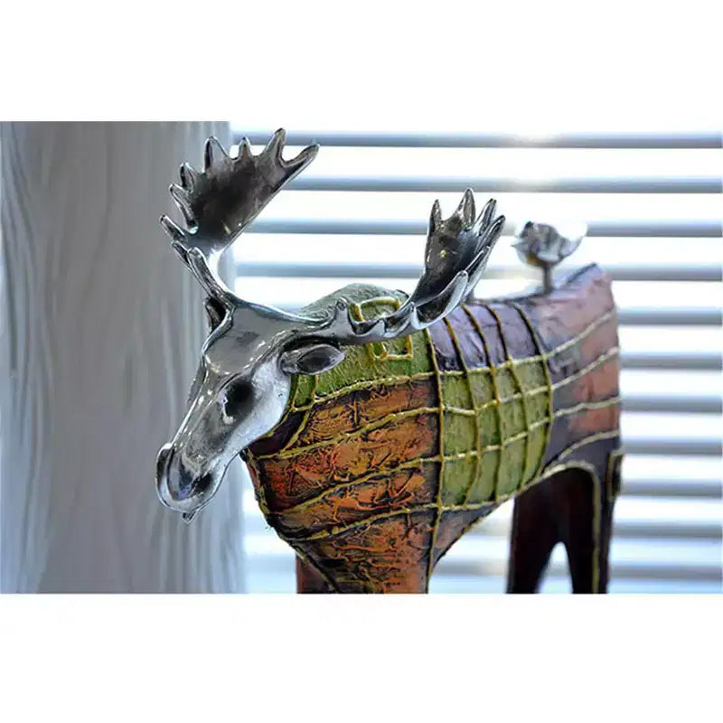 Elk & Two Birds Resin Sculpture - European Style Decor, Eco-Friendly Crafted Artwork