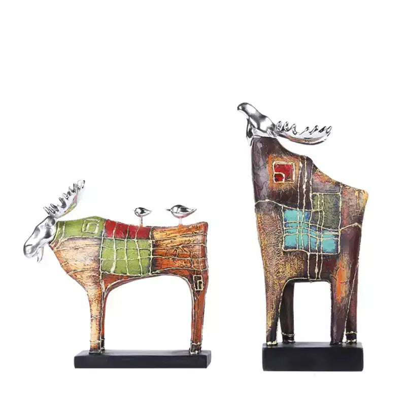 Elk & Two Birds Resin Sculpture - European Style Decor, Eco-Friendly Crafted Artwork