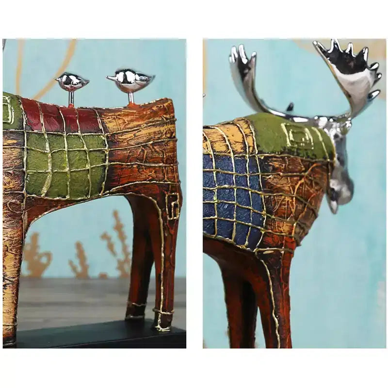 Elk & Two Birds Resin Sculpture - European Style Decor, Eco-Friendly Crafted Artwork