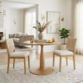 3-Piece Modern Dining Table Set, Round Pedestal Table and 2 Wood Chairs with Woven Backrest, Kitchen Dining Set for Small Dining Room-Panipeachy