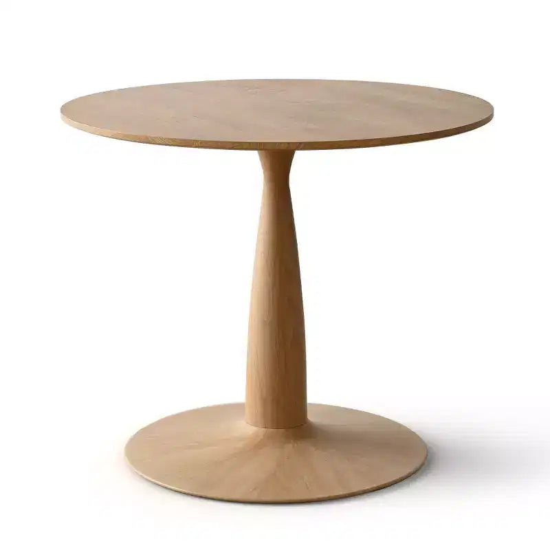 3-Piece Modern Dining Table, Round Pedestal Table and 2 Wood Chairs with Woven Backrest, for Small Dining Room