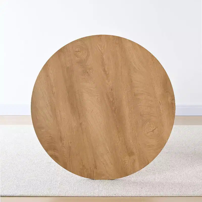 3-Piece Modern Dining Table, Round Pedestal Table and 2 Wood Chairs with Woven Backrest, for Small Dining Room