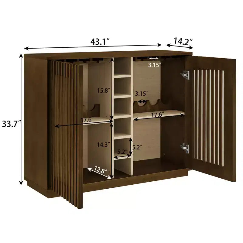 Modern 43" Wooden Fluted Buffet Cabinet with Rack and Wine Glass Holder