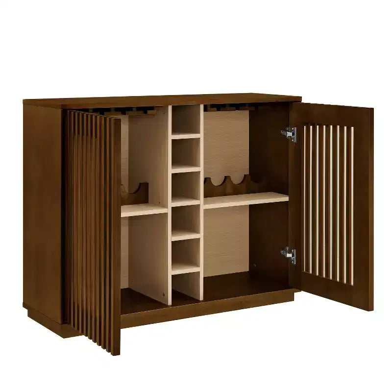 Modern 43" Wooden Fluted Buffet Cabinet with Rack and Wine Glass Holder