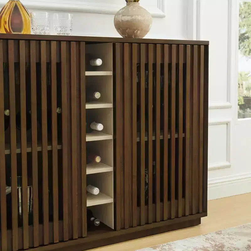 Modern 43" Wooden Fluted Buffet Cabinet with Rack and Wine Glass Holder