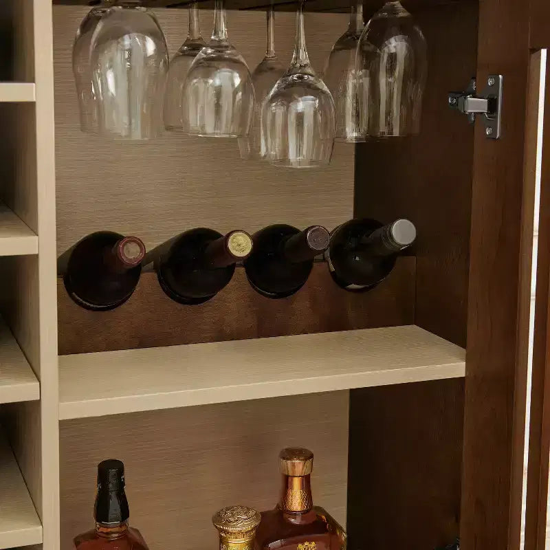 Modern 43" Wooden Fluted Buffet Cabinet with Rack and Wine Glass Holder