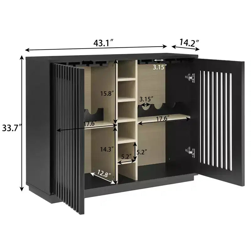 Modern 43" Wooden Fluted Buffet Cabinet with Rack and Wine Glass Holder