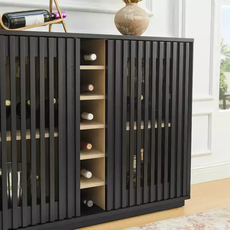 Modern 43" Wooden Fluted Buffet Cabinet with Rack and Wine Glass Holder