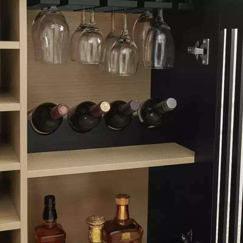 Modern 43" Wooden Fluted Buffet Cabinet with Rack and Wine Glass Holder