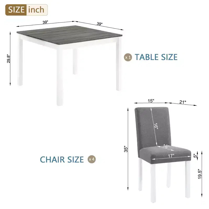 Modern Rubberwood Dining Table with 4 Linen Upholstered Chairs