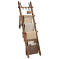 VASAGLE Blanket Ladder, 5-Tier Wooden Ladder Shelf, Decorative Farmhouse Blanket Rack with Synthetic Leather Bag, Metal Hooks, Cream White