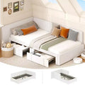 Twin Corner Bed Frame w/ 2 Storage Drawers, Velvet Upholstered Daybed Sofa Bed w/ Headboard & Guardrail for Kids, Teens & Guest Room