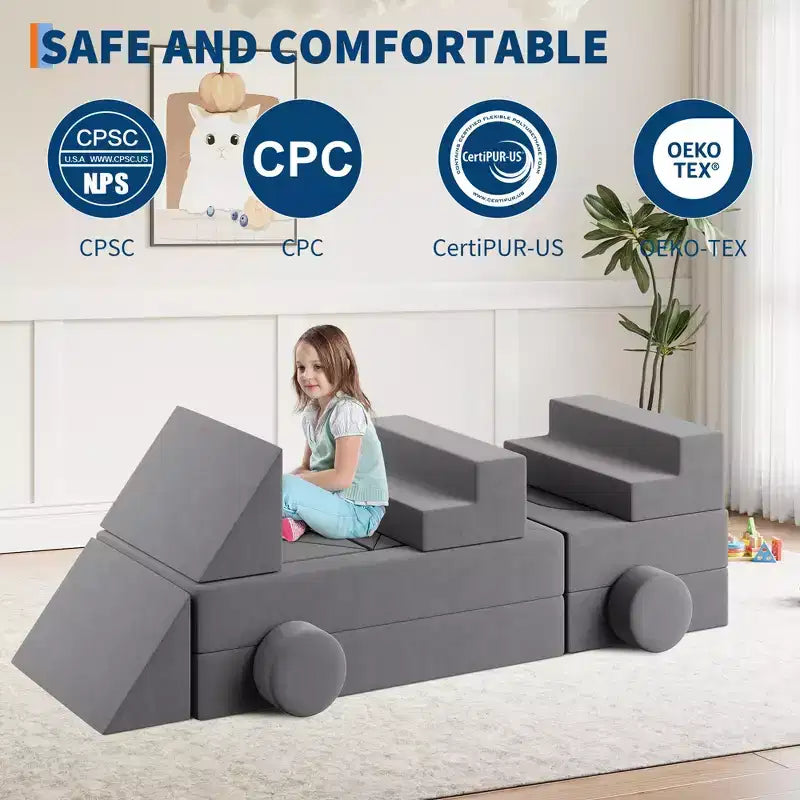 22-Piece Modular Kids Play Sofa, Soft Foam Toddler Couch & Activity Playmat Furniture, Washable 2-Seater Convertible Lounge Chair for Playroom