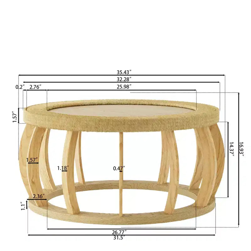 Table basse ronde de 80 cm, table d'appoint de style bohème, avec pieds incurvés en bois massif et plateau tissé en rotin