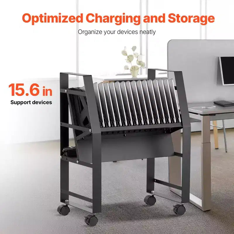 Charging Cart, 16 Device Mobile Open Charging Station, Up to 15.6 in Screen Size, Office and Classroom Mobile Charging Cart, Black