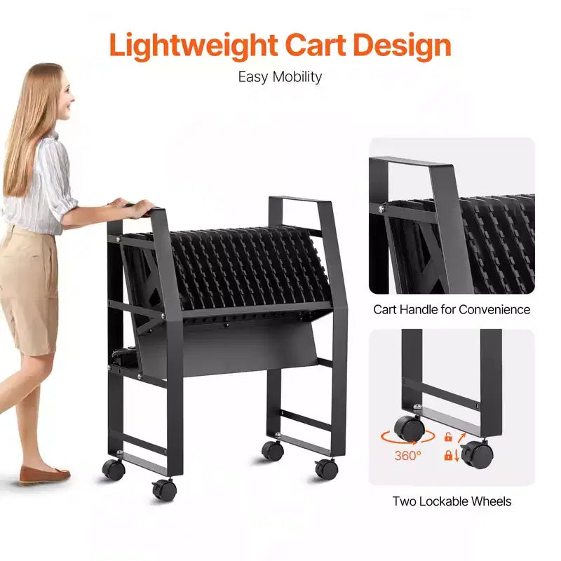 Charging Cart, 16 Device Mobile Open Charging Station, Up to 15.6 in Screen Size, Office and Classroom Mobile Charging Cart, Black