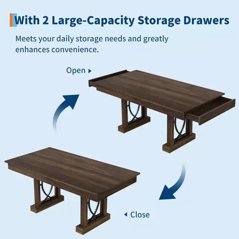 Modern Rectangular Wood Dining Table with Sturdy Double Pedestal Base, Thick Tabletop for Dining Room and Restaurant, Durable Wood Finish( No chairs)