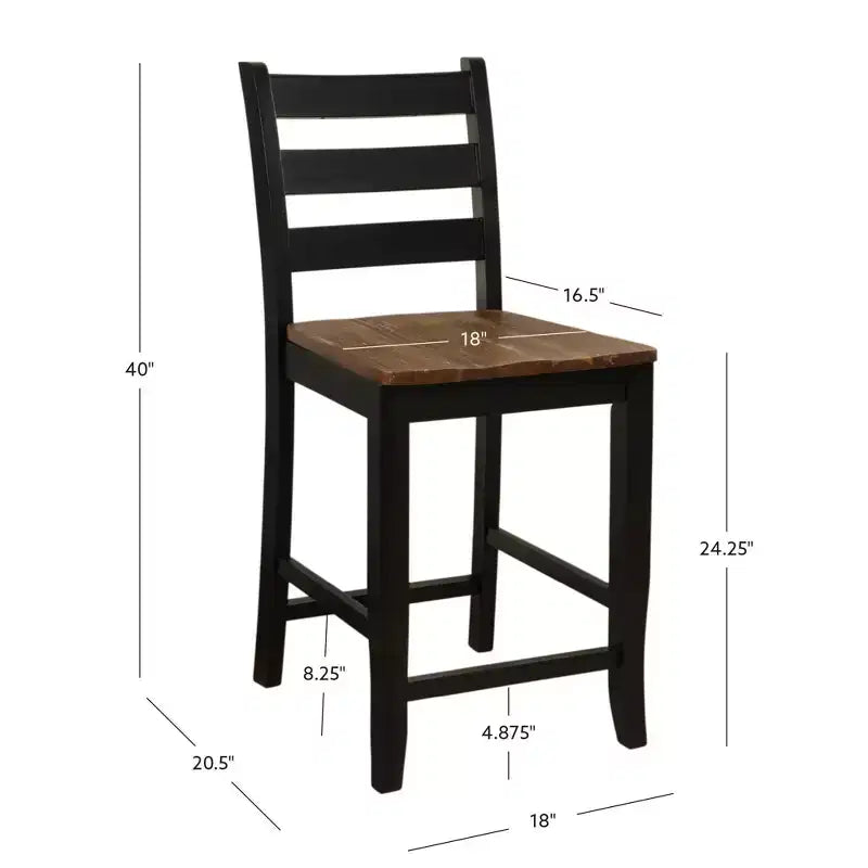 Tabouret de bar à hauteur de comptoir avec dossier en échelle, noir