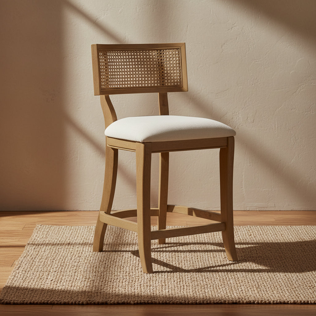 26" Alaina Counter Height Barstool Linen - OSP Home Furnishings: Upholstered, Wood Legs, Armless, Bohemian Style