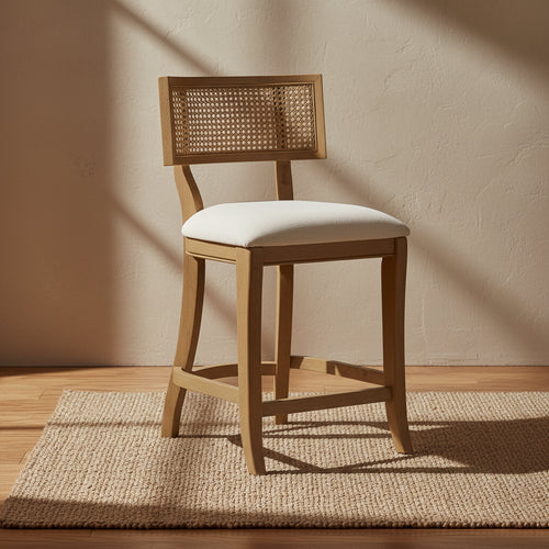 26" Alaina Counter Height Barstool Linen - OSP Home Furnishings: Upholstered, Wood Legs, Armless, Bohemian Style