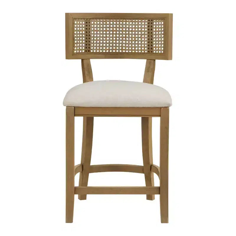 Tabouret de bar 66 cm en lin – Rembourré, pieds en bois, sans accoudoirs, style bohème