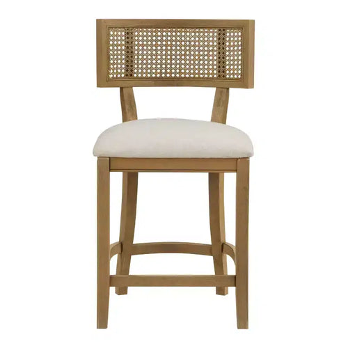 Tabouret de bar 66 cm en lin – Rembourré, pieds en bois, sans accoudoirs, style bohème