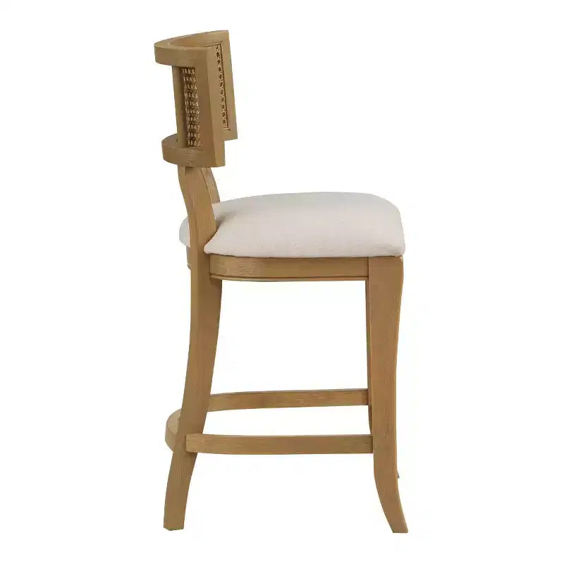 Tabouret de bar 66 cm en lin – Rembourré, pieds en bois, sans accoudoirs, style bohème