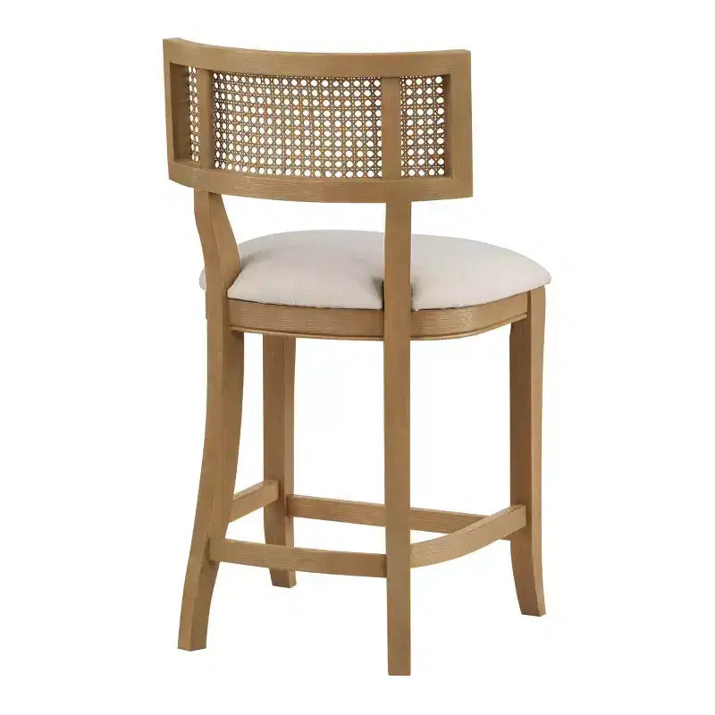 Tabouret de bar 66 cm en lin – Rembourré, pieds en bois, sans accoudoirs, style bohème